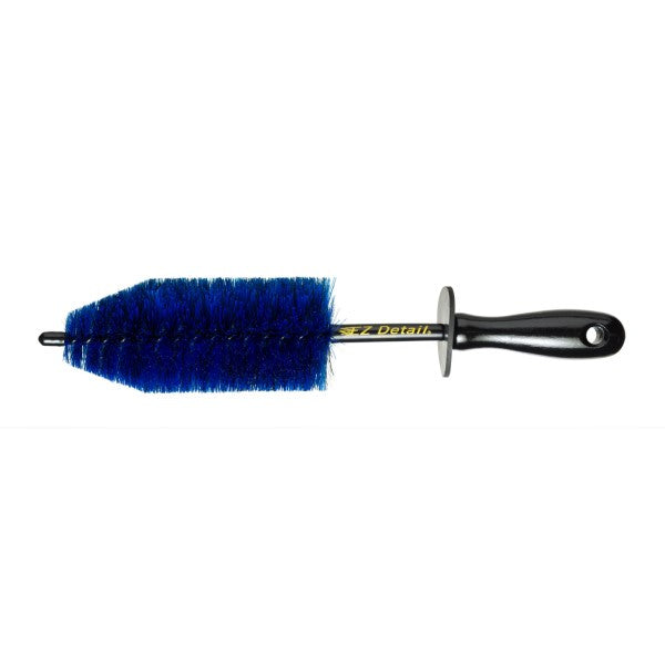 Car cleaning brush with blue bristles on a white background