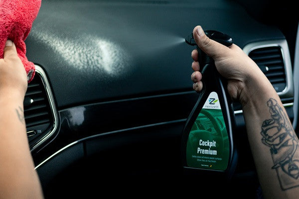 nextzett Cockpit Premium being sprayed on car dashboard