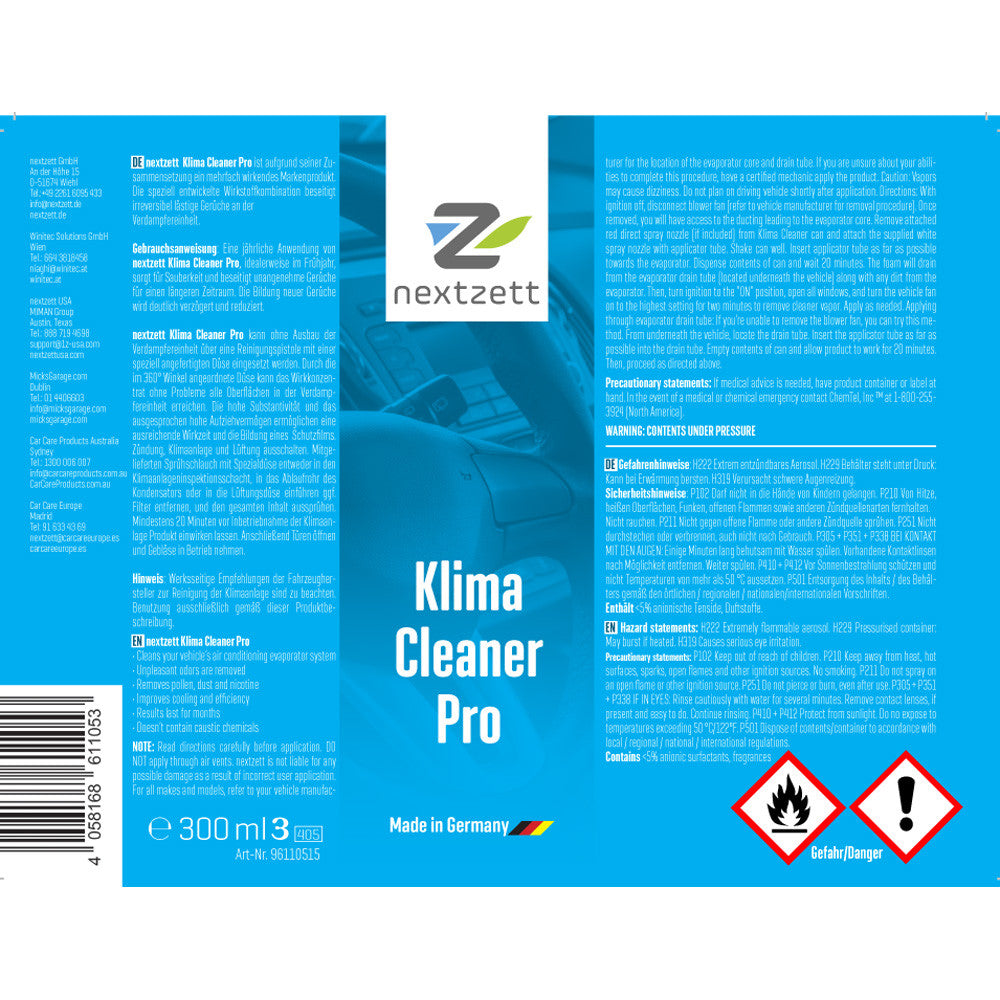 nextzett Klima Cleaner Air Conditioner Cleaner (96110515) instructions
