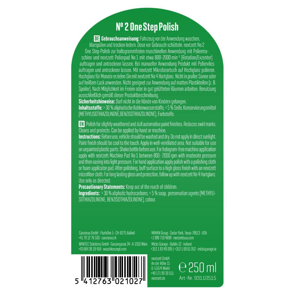 nextzett No. 2 One Step Polish - 250 ml (8.5 oz) (93110515) instructions
